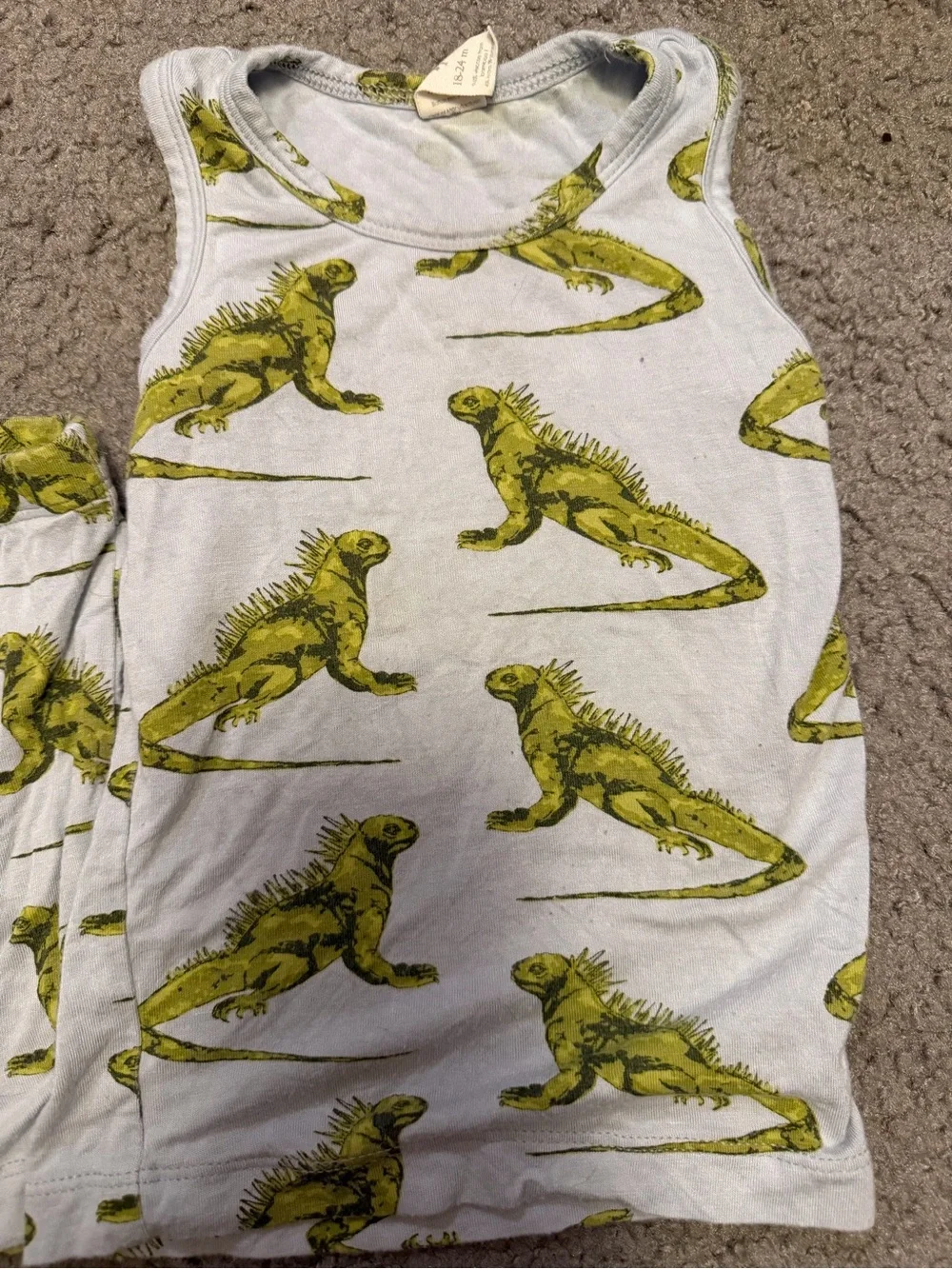 kate quinn White Tank & Shorts Pajama Set with Green Dinosaur Print